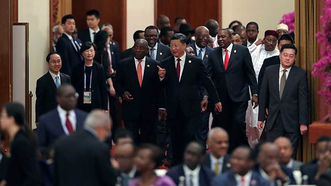 Chinese President Xi Jinping and South African President Cyril Ramaphosa attend the 2018 Beijing Summit Of The Forum On China-Africa Cooperation – Round Table Conference at the Great Hall of the People in Beijing, China