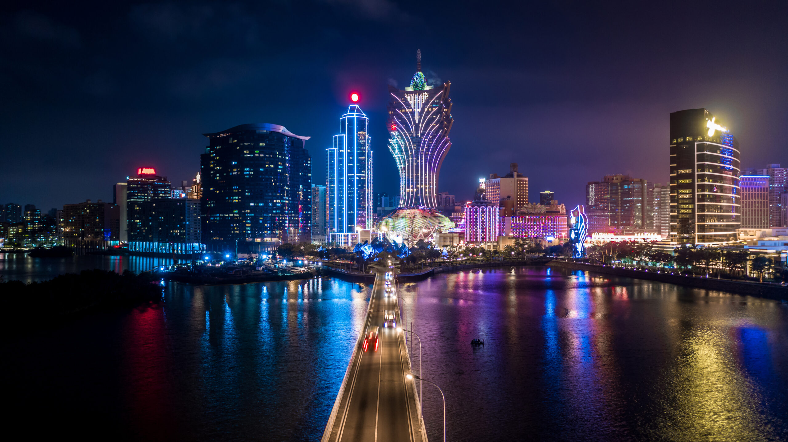 Macau,Cityscape,Skyline,And,Skyscraper,At,Night,,All,Hotel,And