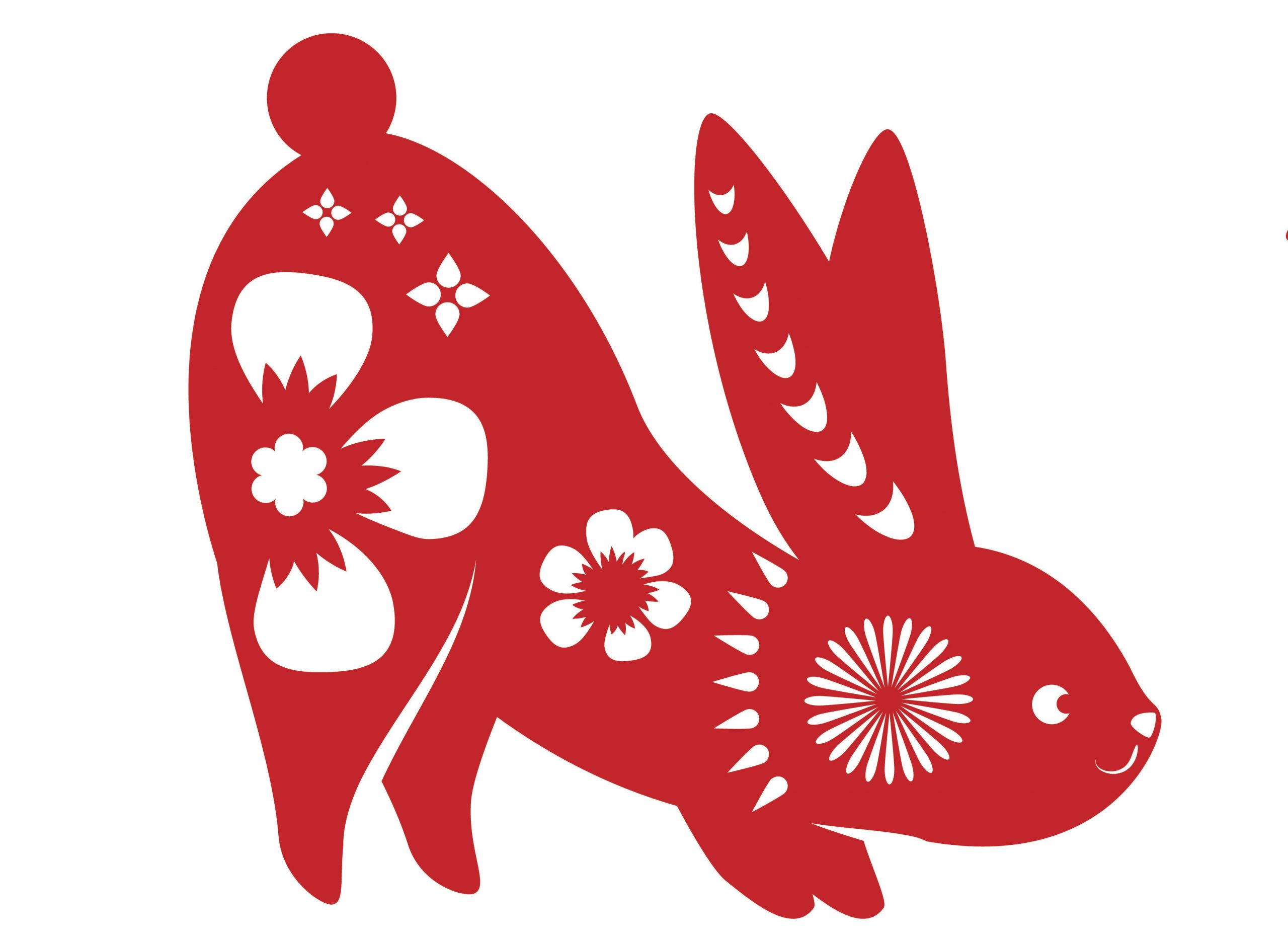 Cute rabbits set. Chinese Lunar new year colletcion. Traditional papercut Jianzhi elements. Thinese text means “year of the rabbit”