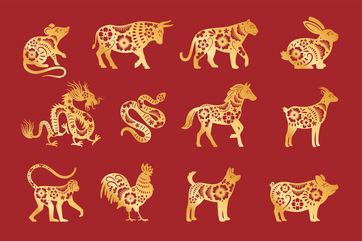 Gold on red chinese horoscope.