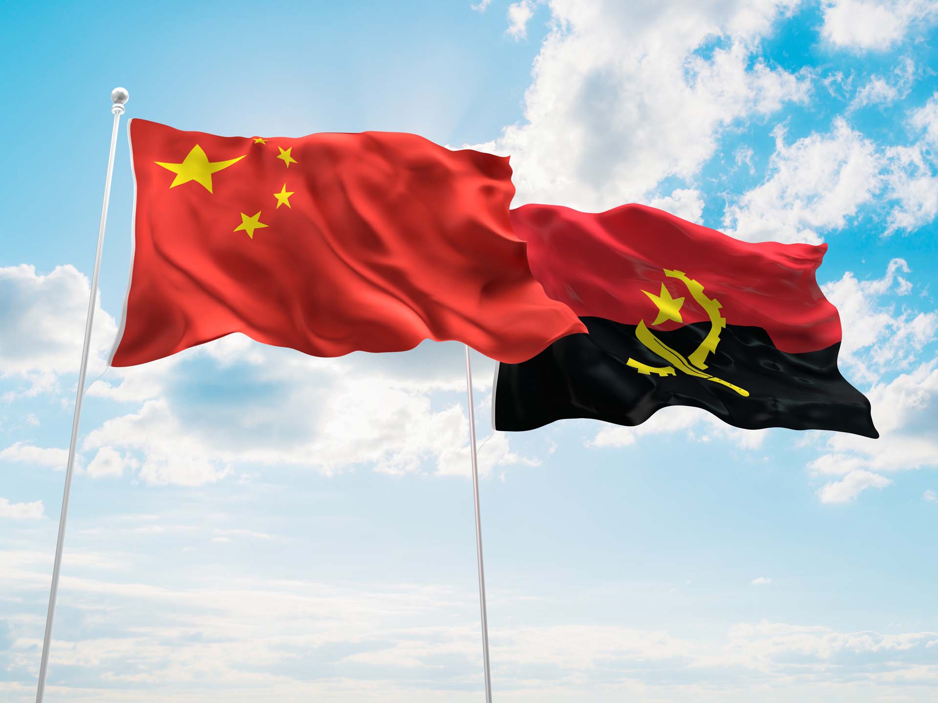 3d,Illustration,Of,China,&,Angola,Flags,Are,Waving,In